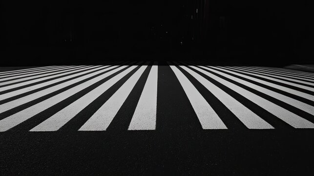 Striking Zebra Crossing, A Minimalist Composition in Urban Darkness
