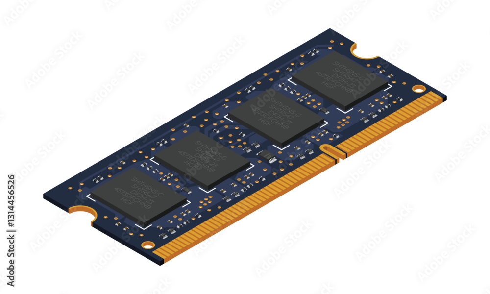 Fototapete Isometric random access memory. RAM memory realistic 3d isometric. Computer hardware components. Vector illustration