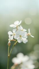 Delicate spring flowers in backlit sunlight, blurred background