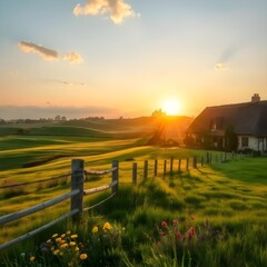 Fototapeta premium country side in the sunset