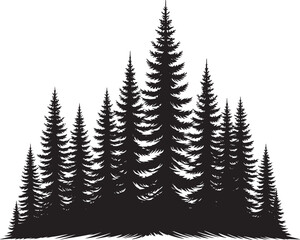 Obraz premium Pine Trees Forest Landscape silhouette vector illustration isolated on a white background