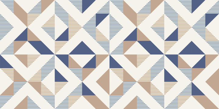 Retro style diagonal stripes and angular shapes. quilt blocks design, seamless repeating vector pattern, Abstract simple geometric background for fabric, textile design or interior decoration. colors