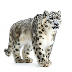 Naklejka premium Majestic snow leopard walking isolated on white background wildlife photography cat big cat fur eyes paws tail asia apex
