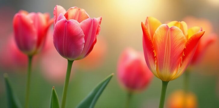 Beautiful pair of biflora tulips in full bloom, vibrant, tulipa