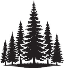 Obraz premium Pine Trees Forest Landscape silhouette vector illustration isolated on a white background