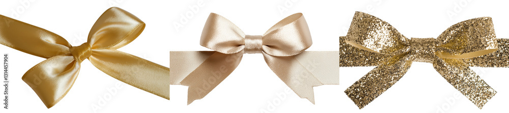Poster a lovely golden ribbon bow, great for gift wrapping and decorative use, isolated on a transparent ba