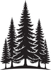 Naklejka premium Pine Trees Forest Landscape silhouette vector illustration isolated on a white background