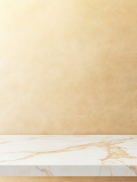 Elegant marble countertop against a neutral textured wall, perfect for product display mockup