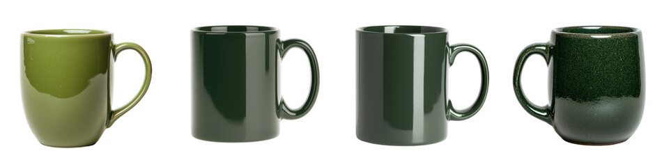 This ceramic mug, with its vibrant green color, is a bright and cheerful way to enjoy your favorite hot beverages, and is shown isolated on a transparent background as a png image