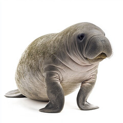 Fototapeta premium Adorable baby manatee portrait against white background studio shot of a cute young manatee wildlife animal photography