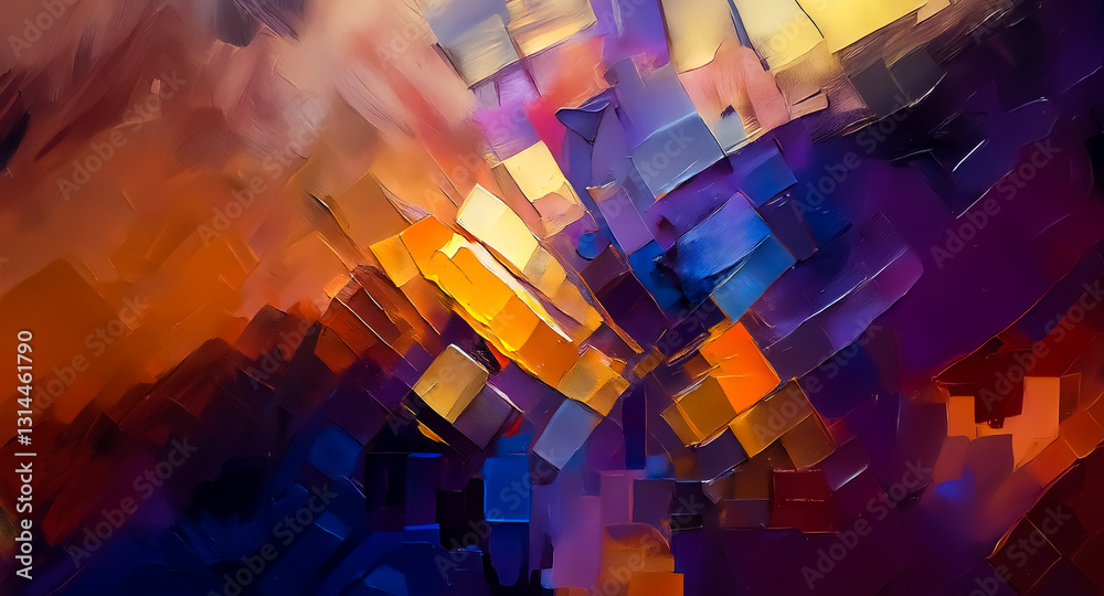 Leinwandbilder vibrant abstract painting with thick brushstrokes creating a dynamic, textured surface. warm and coo