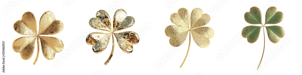 Poster the golden four leaf clover, with its metallic appearance, is a symbol of good luck and is shown iso