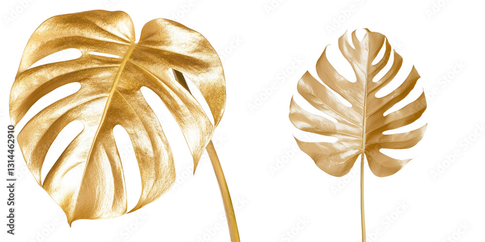 Poster with its split structure, the golden monstera leaf displays vibrant color and a unique shape, isolat