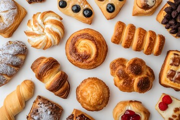 Delicious assortment of freshly baked pastries displayed elegantly on a rustic surface