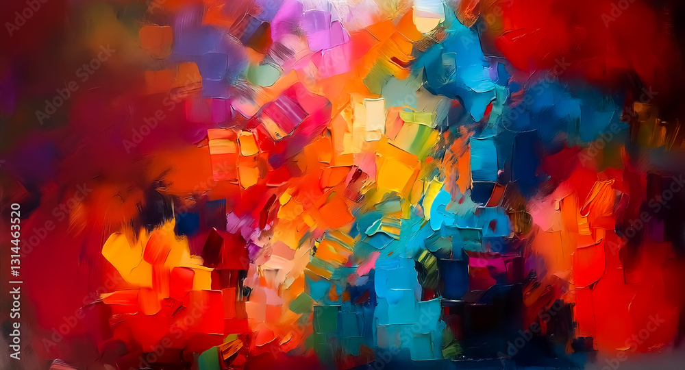 Poster Vibrant abstract artwork showcasing dynamic brushstrokes and a rich blend of colors. A painterly display of texture and bold hues creating a visually stimulating composition.
