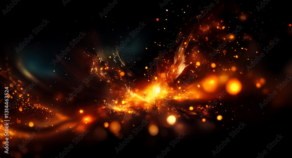 Aufkleber abstract fiery lights burst and swirl across a dark backdrop, creating a dynamic, glowing effect. th