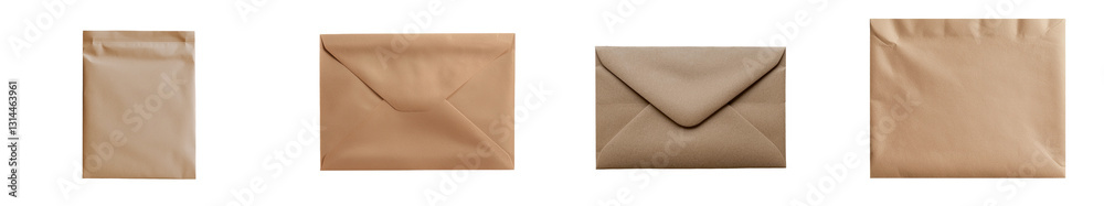 Poster a sealed envelope made of brown paper, showcasing its texture and natural color, is isolated on a tr