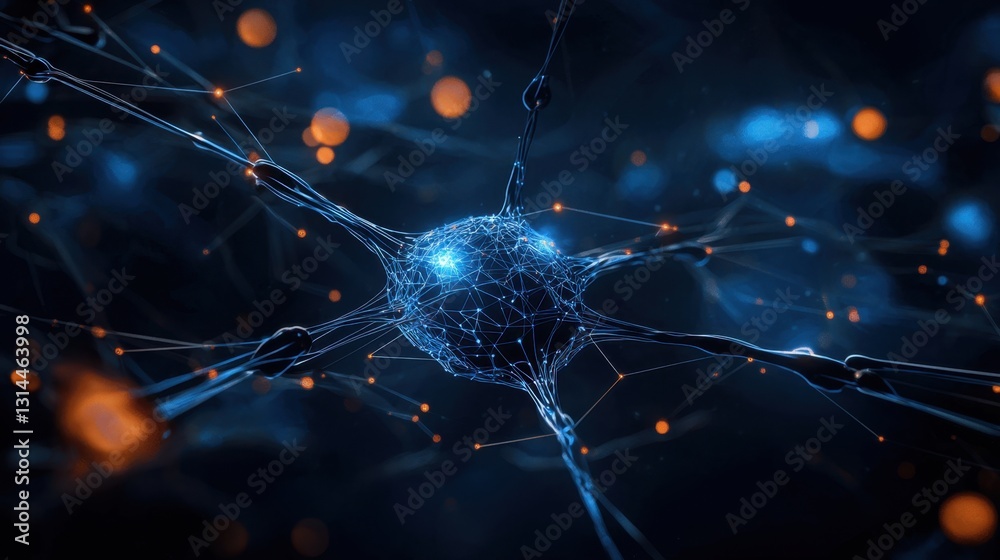 Poster glowing neural network visualization with abstract ai deep learning background