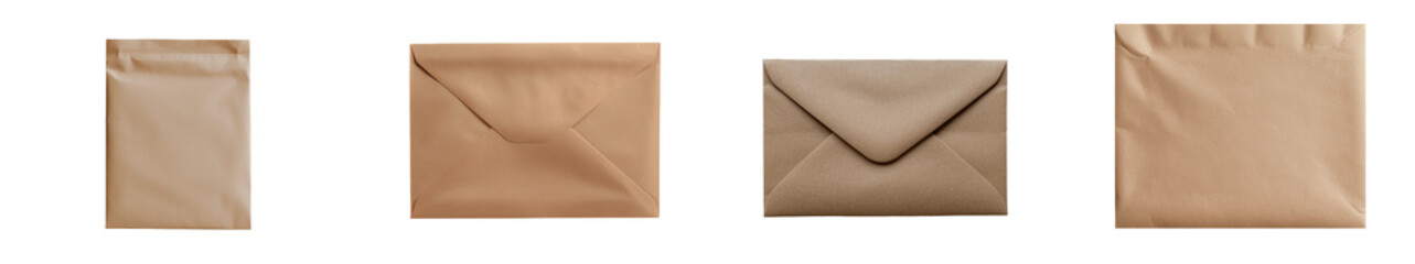 A sealed envelope made of brown paper, showcasing its texture and natural color, is isolated on a transparent background in a png file