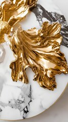 Golden Abstract Art on Marble Base