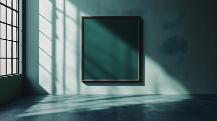 Fototapeta premium Sleek Dark Green Frame in Minimalist Room with Natural Light and Soft Shadows