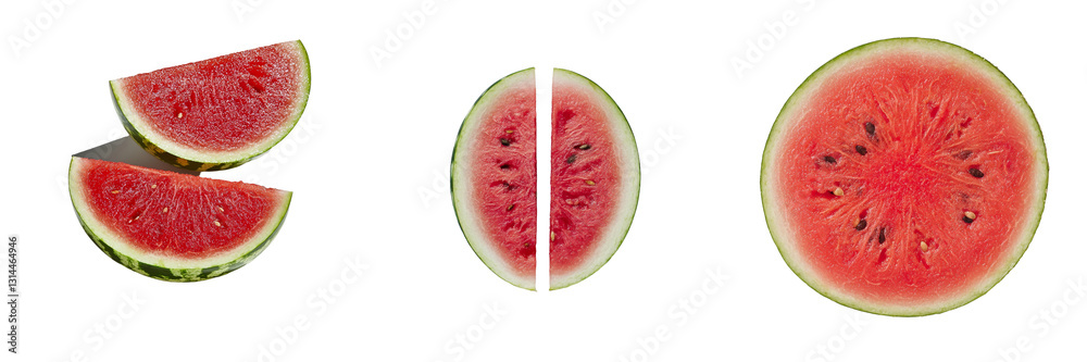 Poster this image shows a watermelon sliced in half, with the red flesh and black seeds on full display, is