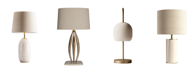 With its elegant brass base and beige shade, this table lamp is a stylish and sophisticated lighting option, perfect for any room, and is isolated on a transparent background in a png file
