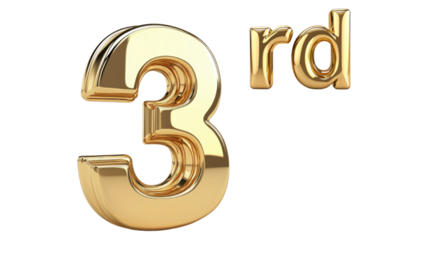 Golden 3rd number isolated on white background