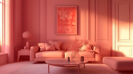 Serene Monochromatic Haven with Soft Walls and Elegant Furniture in Warm Peach Tones