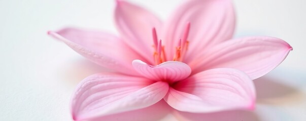 Fototapeta premium Close-up of pink flower with delicate petals on white background, bloom, flora, floral