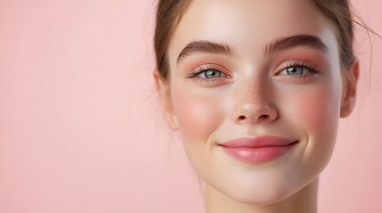 Young Woman Beauty Portrait Pink Backdrop