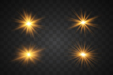 Yellow glowing light explodes on transparent background. Vector. EPS 10.