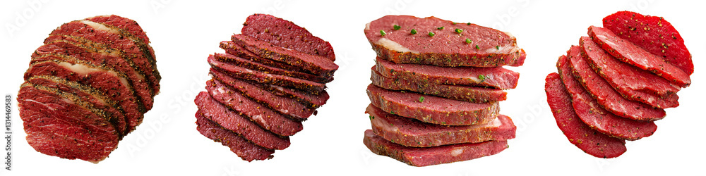 Poster a sliced pastrami specimen, exhibiting its rich color and texture, is perfectly suited for deli and 