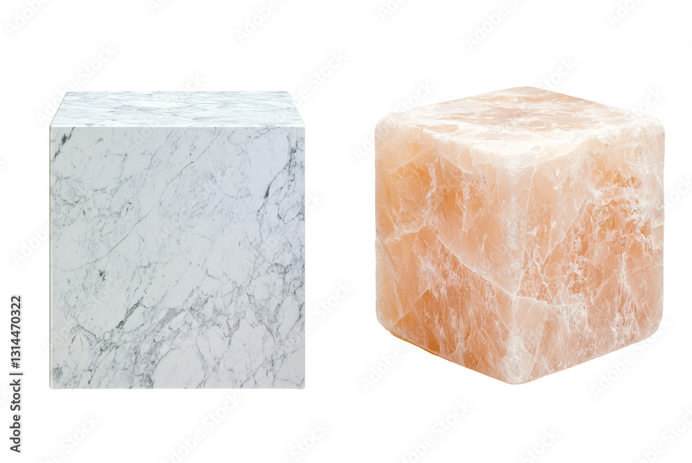 Poster Showcasing a refined, polished appearance and detailed patterns, the White Marble Cube with natural Grey Veining is presented in isolation on a transparent background as a png image