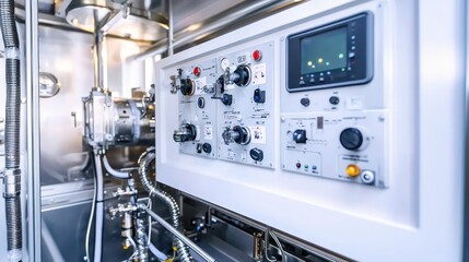 Control Panel of Industrial Machinery with Various Dials and Buttons