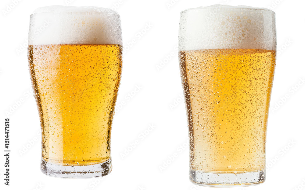 Poster cold beer in a glass, topped with a frothy foam head and perfect for a refreshing drink, isolated on