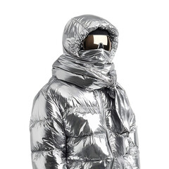 A Puffer Shawl in Metallic Silver Isolated on Transparent Background