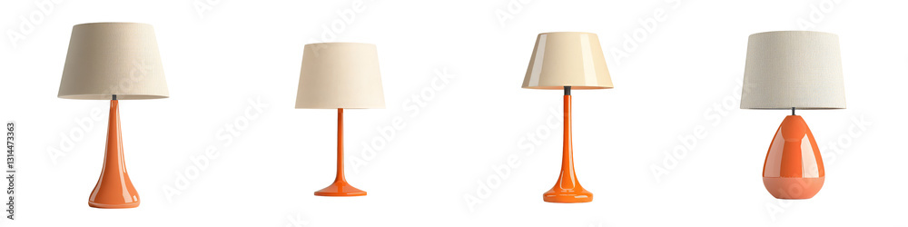 Poster a traditional 3d table lamp in orange, characterized by its pleated shade, is presented in isolation