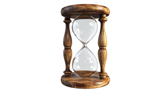 Elegant wooden hourglass time sand timer classic design antique old life on transparent background