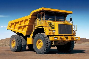 Yellow Heavy Duty Dump Truck on Construction Site with Clear Sky