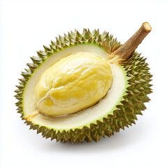 Obraz premium Durian fruit sliced open displaying creamy flesh