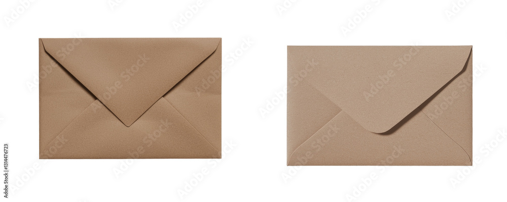 Poster Brown paper envelope with a triangular flap opened, presenting a classic and simple design, isolated on a transparent background as a png