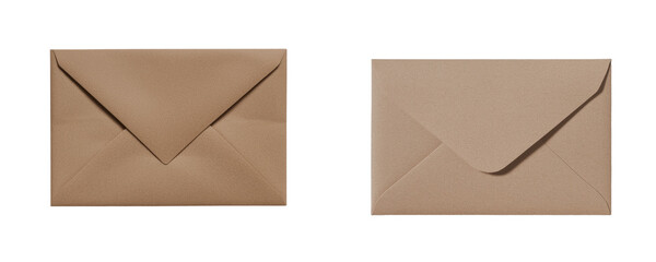 Brown paper envelope with a triangular flap opened, presenting a classic and simple design, isolated on a transparent background as a png