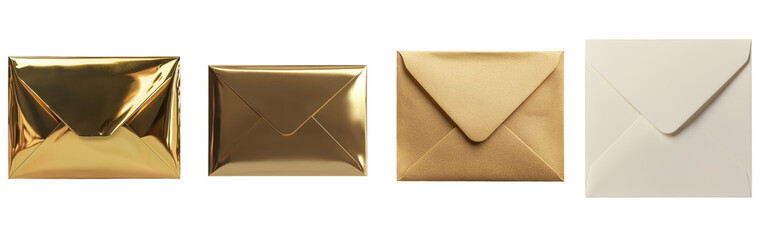 On a transparent background, a gold envelope with a glossy finish and triangular flap is showcased in png, making it perfect for sending important or jubilant messages