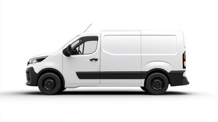 Fourgon blanc moderne, vue lat&eacute;rale, design &eacute;l&eacute;gant et professionnel.