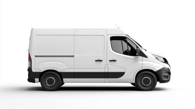 Fourgon blanc moderne, vue lat&eacute;rale, design &eacute;l&eacute;gant et professionnel.