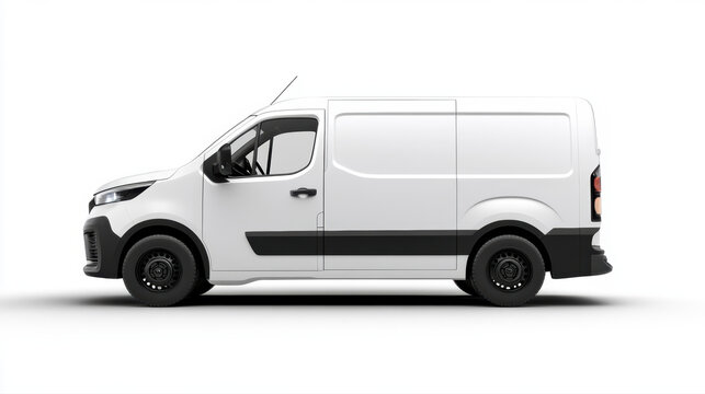 Fourgon blanc moderne, vue lat&eacute;rale, design &eacute;l&eacute;gant et professionnel.