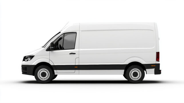 Fourgon blanc moderne, vue lat&eacute;rale, design &eacute;l&eacute;gant et professionnel.
