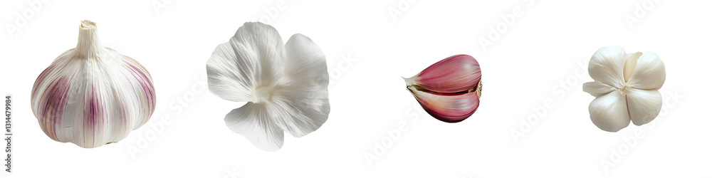Poster a whole garlic bulb with a smooth surface is shown, highlighting the natural texture of its papery s
