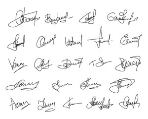 Handwriting signature set. Fake signatures. Vector illustration	